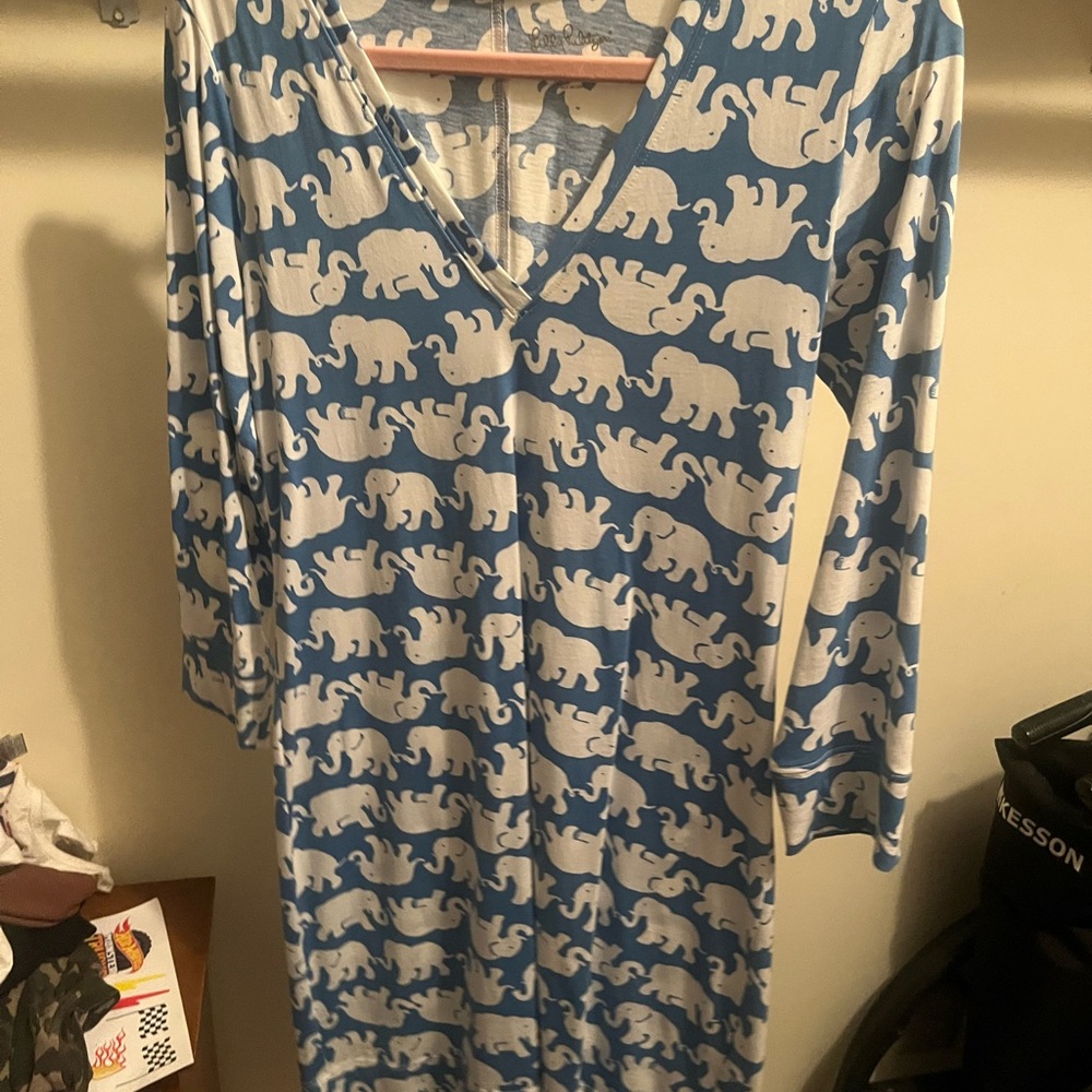 Blue and White Elephant Print Dress